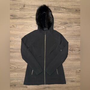 Marmot Soft Shell Fleece Lined Black Faux Fur Hooded Full Zip Coat Jacket Small